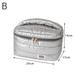 Metallic Color Large Capacity Cosmetic Storage Puff Pouch  Silver Travel Pouch