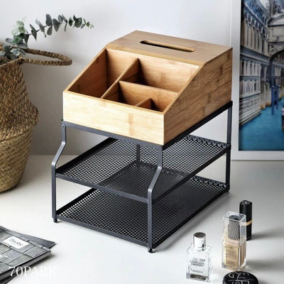 Multifunctional Bamboo x Iron Storage Rack for Tissues and Cosmetics