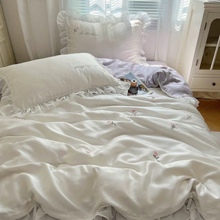 Cooling Flower Embroidery Lace Frill Duvet Cover Set   Bed Cover  Cooling Touch