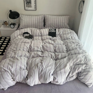 Purple Stripe Fluffy Flannel Duvet Cover Set