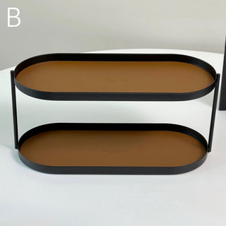 Iron Leather Oval Large Two-Tier Tray  Storage Rack