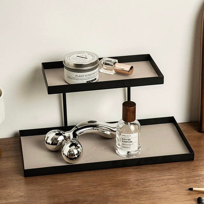 Iron Leather Rectangular Two-Tier Tray Storage Rack