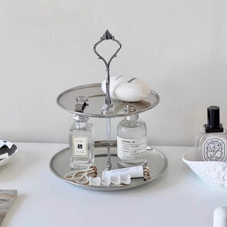 Stainless steel two-tier accessory tray display