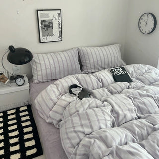 Purple Stripe Fluffy Flannel Duvet Cover Set