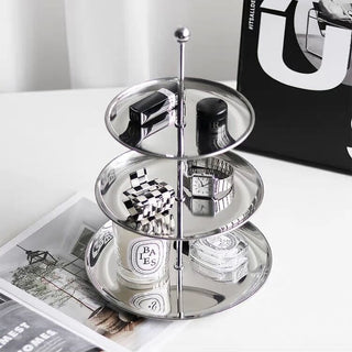 Stainless steel three-tier accessory tray display