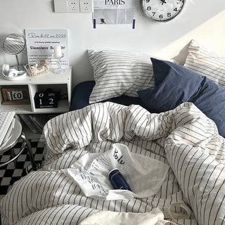 Navy Gray Stripe Duvet Cover Set