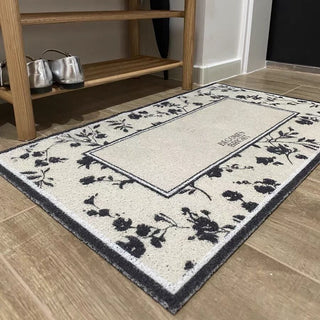Black floral pattern entrance mat 50x80 mud-removing mat