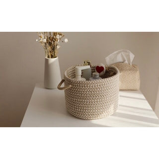 Handled Rope Braided Small Item Storage Basket Set   Set of 2
