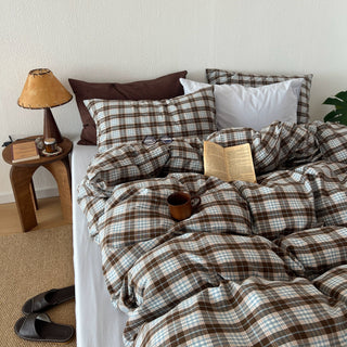 Blue Checkered Cotton Duvet Cover Set   All Seasons