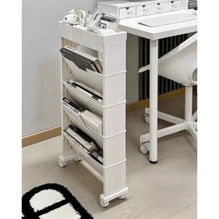 12cm Wide Slim File Wagon with Casters Desk Storage Magazine Rack Multifunctional White