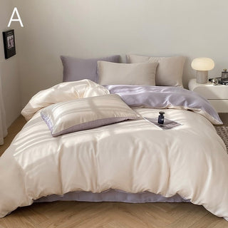 Two-tone satin plain duvet cover set bed cover