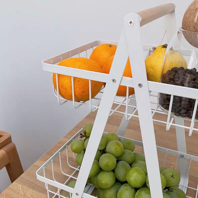 Handle-equipped Two-tiered Wire Basket Storage Basket