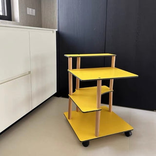 With casters transformable four-tier yellow storage rack side table wagon