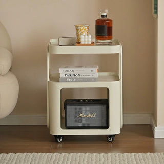 Castered Iron Glass Square Storage Wagon  Side Table