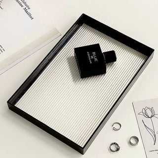 Black Acrylic Clear Stripe Pattern Tray Storage