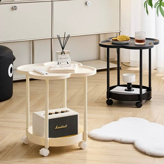 Caster-equipped Clover-shaped Two-tier Side Table