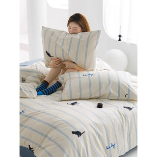 Ivory Cat Stripe Duvet Cover Set  Bed Cover Cat