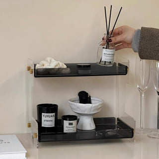 Clear Gray Acrylic Two-Tier Storage Display Rack for Cosmetics and Perfumes