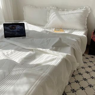 Summer comforter frilled washed cotton duvet cover set  2 sizes