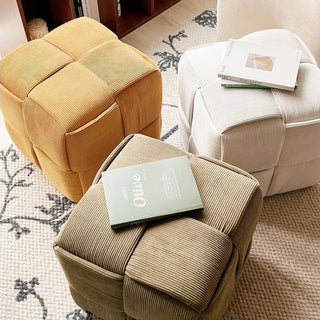 Cube-shaped woven stoolin  ottoman 38cm high