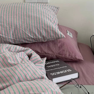 PinkPurple Pin Stripe Cotton Duvet Cover Set 2 Sizes All Seasons