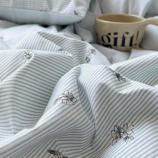 Flower Stripe Duvet Cover Set