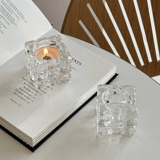 piece set Cube Clear Glass Candle Holder