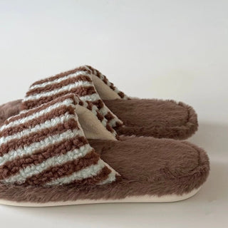 Striped Boa Fur Open Slippers   3 Sizes  Indoor Room Shoes