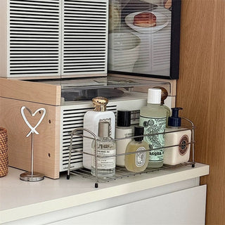 Stainless steel silver slim rectangular storage rack for perfume and cosmetics