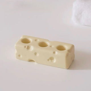Cheese motif ceramic toothbrush stand