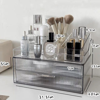 Clear Stripe Pattern Two-Tier Drawer Cosmetic Storage