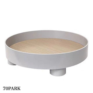 Wood grain print round accessory trayin  small item holder.