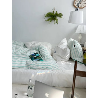 White and Green Stripe Duvet Cover Set