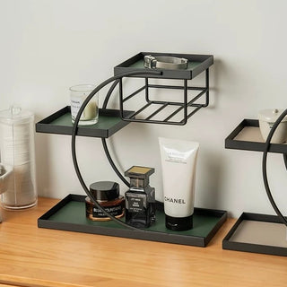 Iron Leather Square Curved Storage Three-Tier Tray  Rack Display Cosmetic Storage
