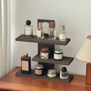 Natural Wood Retro Three-Tier Display Rack Brown Cup Holder