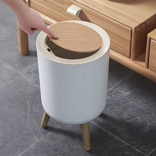 Wood-look x White Dustbin with Lid