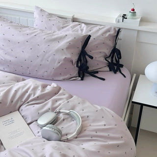 Purple Ribbon Pattern Piping Duvet Cover Set 2 Sizes  Bed Cover All Seasons Year-Round