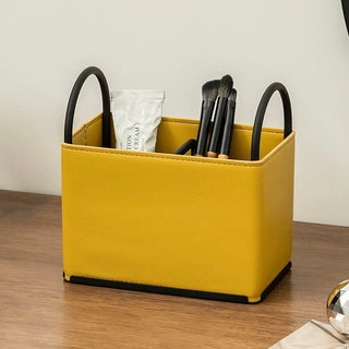 Handled Leather Brush Stand Remote Control Storage Box  Small Item Holder