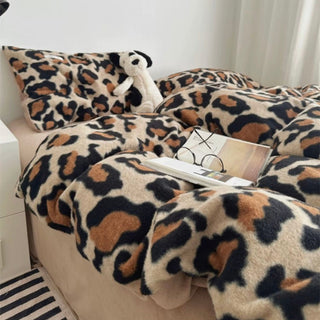 Brown Leopard Print Duvet Cover Set 2 Sizes  Winter Thick Bed Cover Bedding Cover Leopard Print