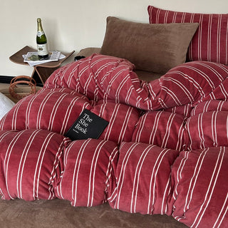 Red Ivory Stripe Winter Duvet Cover Set
