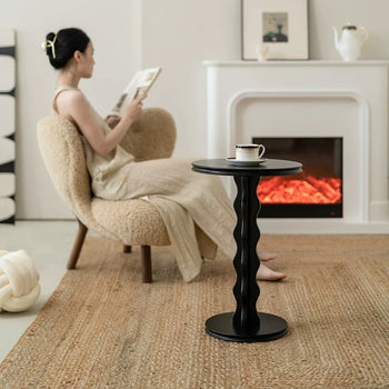 Black Wave Leg Round Compact Side Table