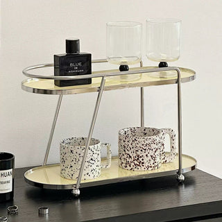 Silver Frame Oval Two-Tier Storage Rack