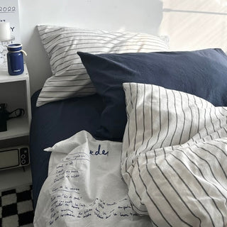 Navy Gray Stripe Duvet Cover Set