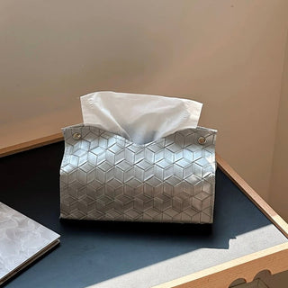 Geometric Pattern Embossed Faux Leather Tissue Case