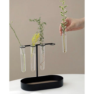 Single flower vase with test tube storage tray