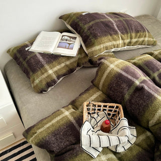 Green Mix Retro Check Pattern Duvet Cover Set 2 Sizes  Winter Thick Bed Cover Bedding Cover