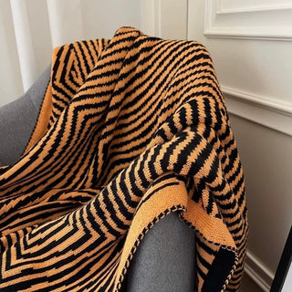 Orange Black Geometric Pattern Knit Blanket 120 x 160cm Lap Blanket