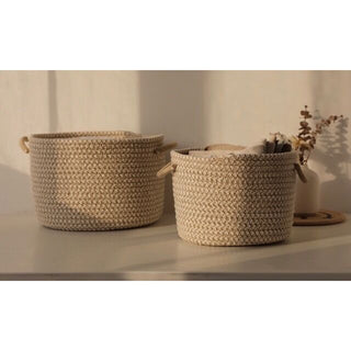Handled Rope Braided Small Item Storage Basket Set   Set of 2
