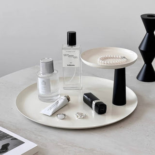 Monochrome Movable Two-Tier Round Tray  Storage