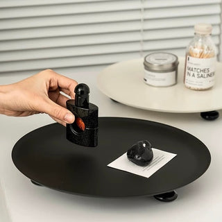 Legged Monotone Large Iron Round Tray  Cosmetic Storage